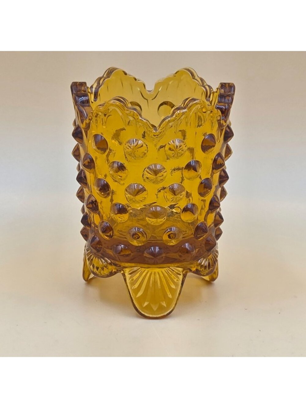 Fenton Hobnail Colonial Amber Glass Toothpick Holder Footed Vintage